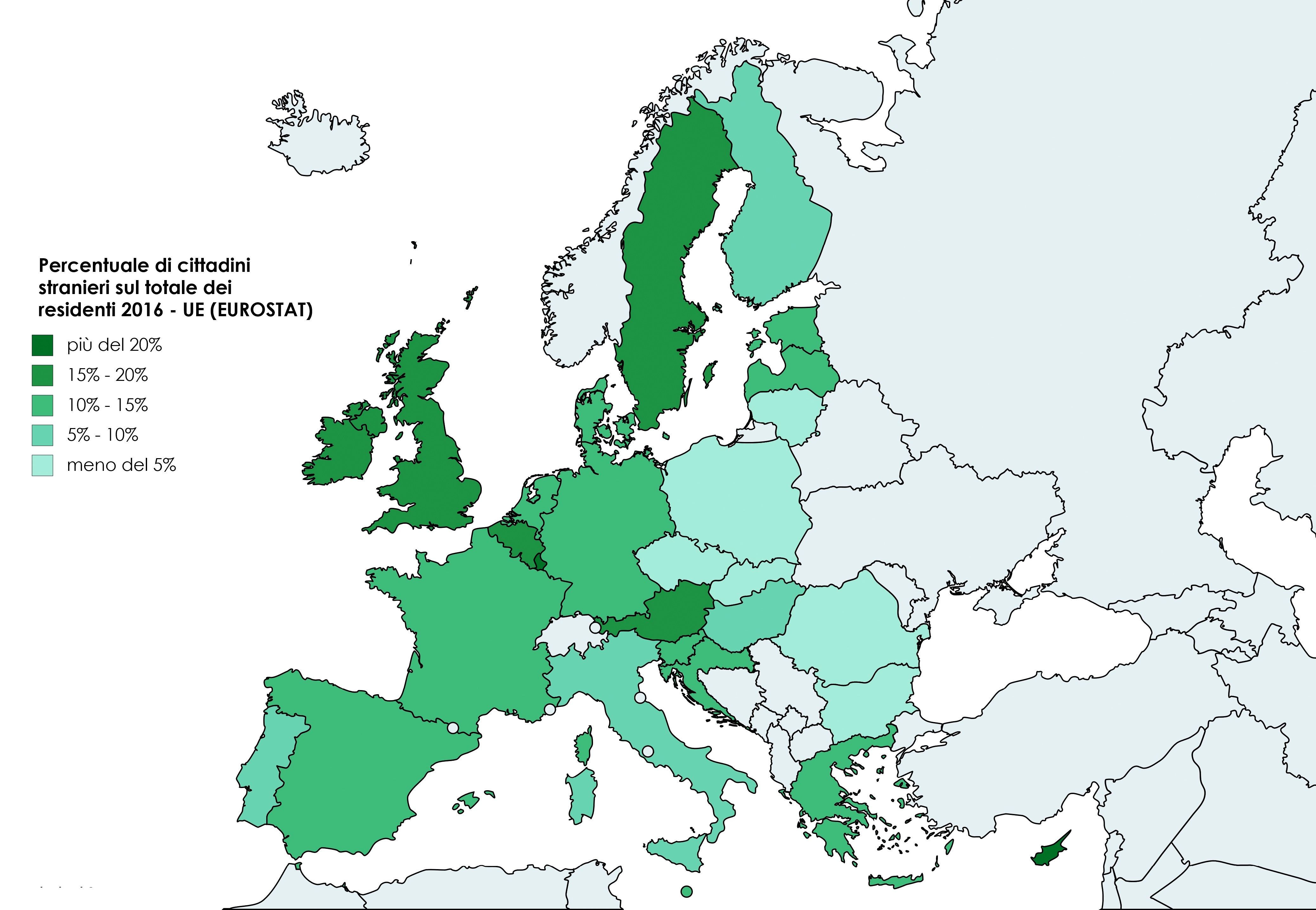 Percentuale di stranieri rispetto alla popolazione europea