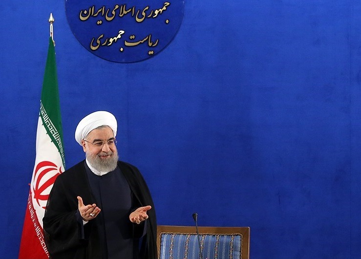 Hassan Rouhani durante la conferenza stampa post-elettorale del 2017