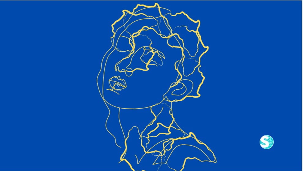 Il volto tratteggiato di una donna, composto con i contorni dei confini dei Paesi dell'Africa