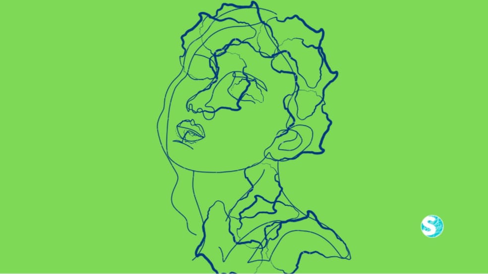 Il volto tratteggiato di una donna, composto con i contorni dei confini dei Paesi dell'Africa